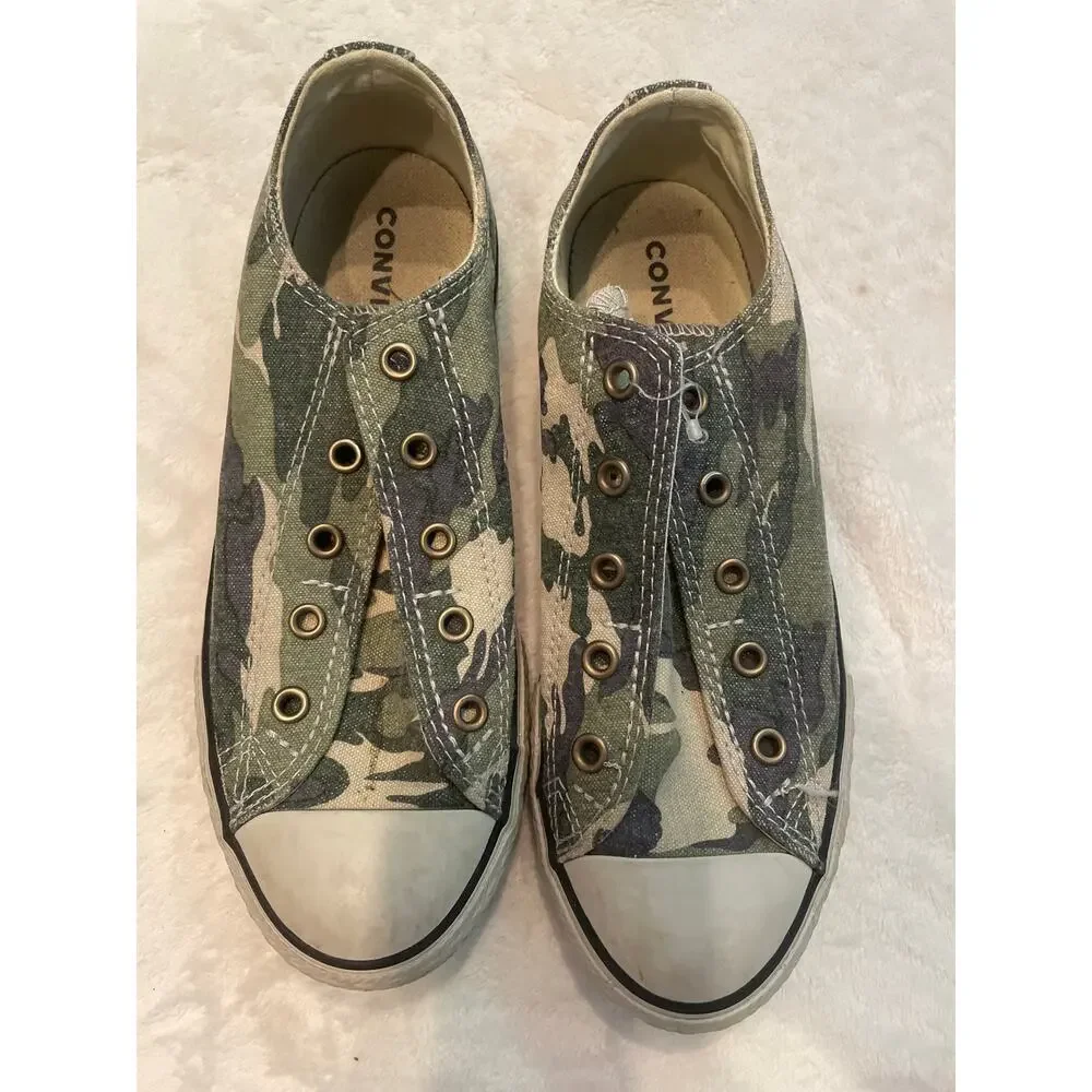 CONVERSE Chuck Taylor All Star Camo Slip On Sneaker Youth 3 Laceless Shoes Green
